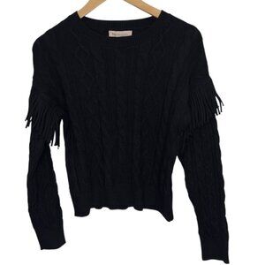 Philosophy Women's Black Cableknit Fringe Sweater Size S/P